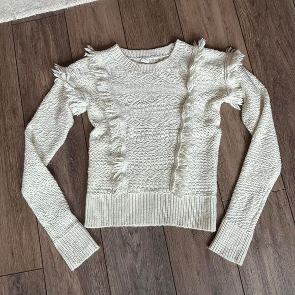 GAP white wool Fringe Jacquard Pullover Sweater long sleeve size XS - Picture 3 of 5